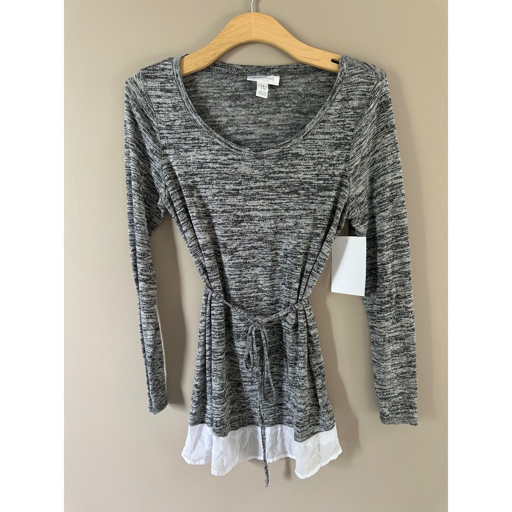Motherhood Maternity Grey Space Dye Tie Waist Ruffle Hem Tunic Top Small NWT